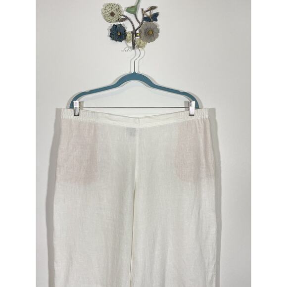 J Jill Pants Women's Size Large White 100% Linen Flat Front Pull On Crop Pockets - Picture 2 of 11